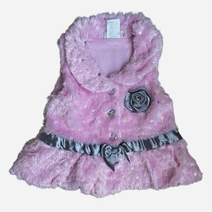 Little Lass Pink Faux Fur Vest with Grey and Silver Accents 12mos